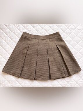 Cider Brown Houndstooth Pleated Mini Skirt Size Small